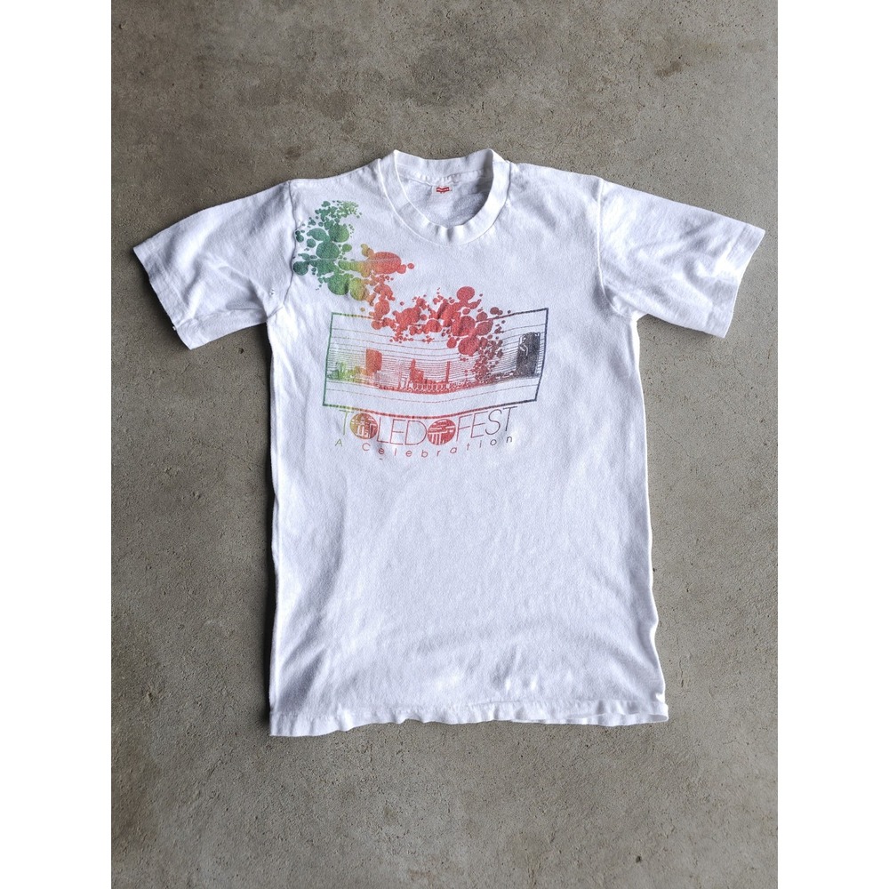 Vintage 1970s Toledo Fest Ohio White Hanes T-shirt Cotton Single Stitch Small